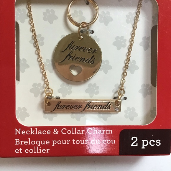 Furever Friends Gold Tone Necklace & Pet Collar Charm Set NWT - Picture 4 of 9